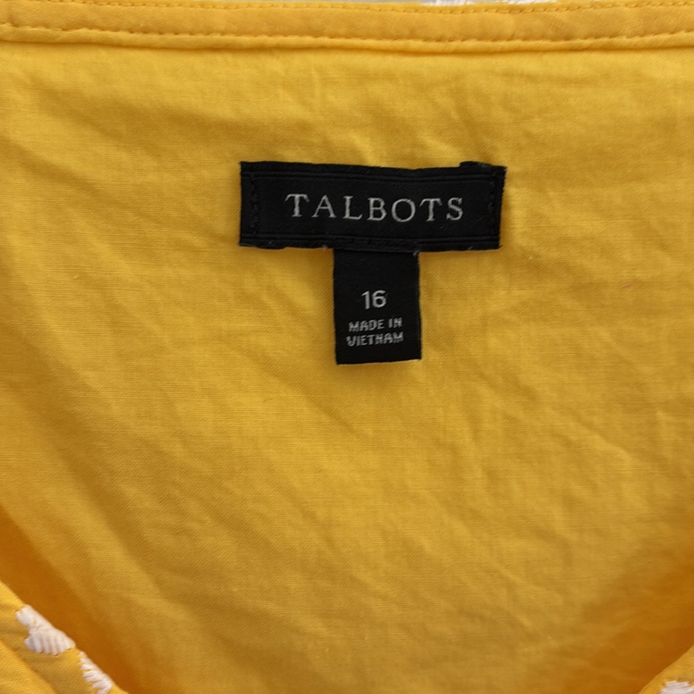 Talbots Yellow White Flutter Sleeve Eyelet Embroidered Floral Blouse Tie Front - Picture 5 of 13